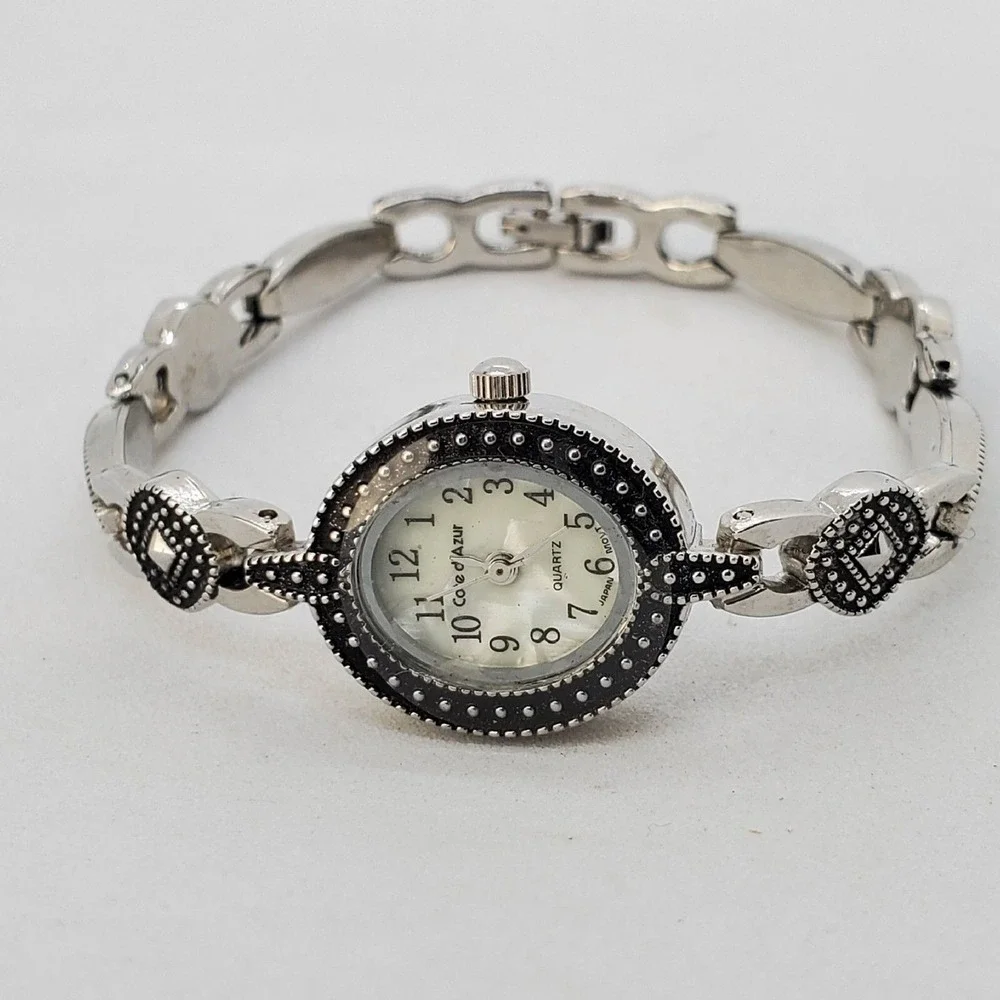 Cote D' Azur Marcasite‎ Women Watch 20MM Cream Dial 7